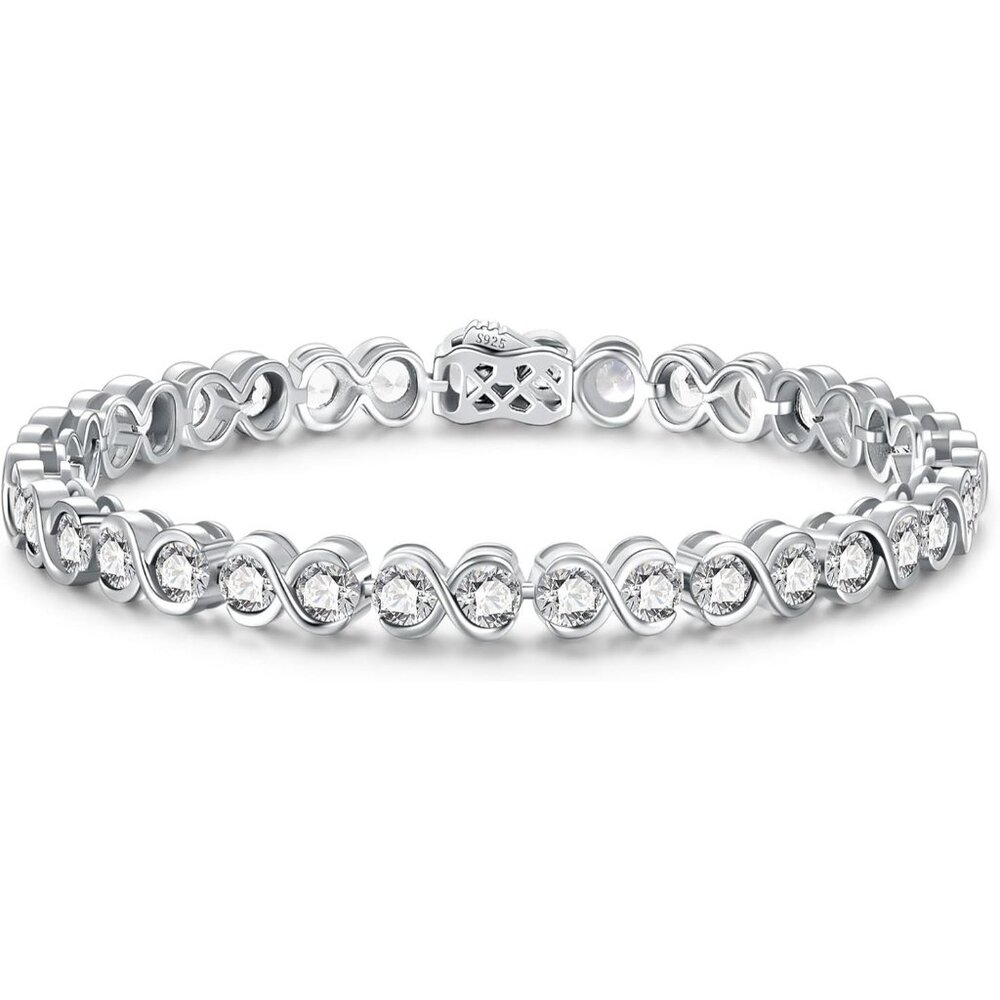Apr-CZ Birthstone 925 Sterling Silver 7 Inch Infinity Tennis Bracelet